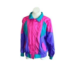 Vintage 90s Neon Colorblock Hiphop Track Jacket from Casual Club Size Large